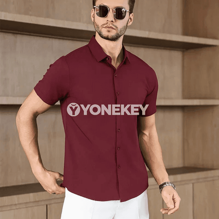 Erkekler üçin ýazky işewür-casual bir reňkli köýnek