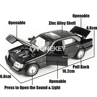 Mercedes-Benz W140 1:32 metal model maşyn, sesli we ýagtylykly