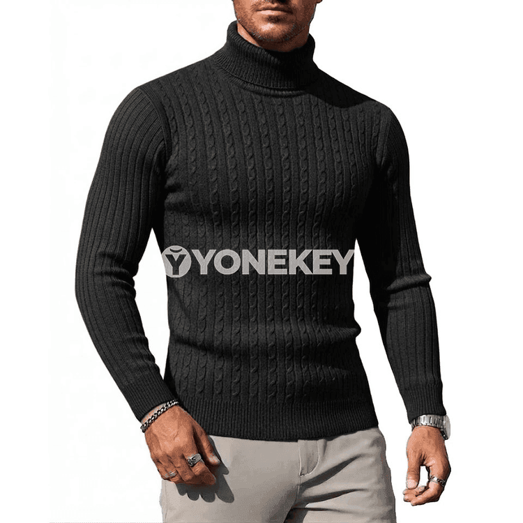 Erkekler üçin ýyly boýunly switer, gündelik uzyn ýeňli giň model