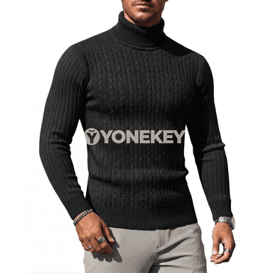 Erkekler üçin ýyly boýunly switer, gündelik uzyn ýeňli giň model