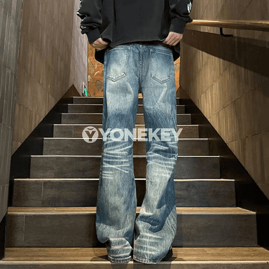 Erkekler üçin giň kesimli jeans balak, rahat, uzyn, XL-5XL