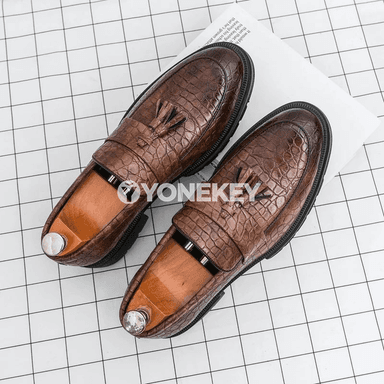 Erkekler üçin klassik deri loafers, slip-on, ofis we gündelik