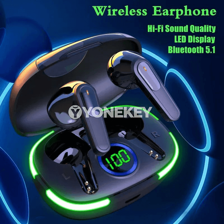 TWS Pro80 Bluetooth 5.1 simsiz naýna, mikrofonly, LED displeýli sport nauşnik