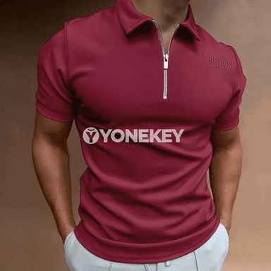 Erkekler üçin dar kesimli half-zip polo köýnek, gara, 8 reňk