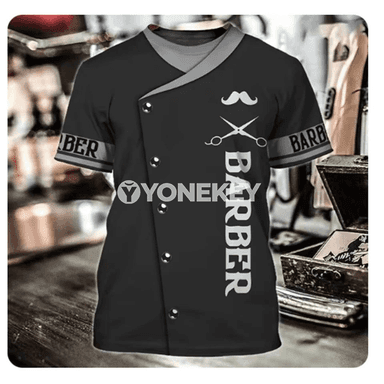 Erkekler üçin 3D çaply tomus futbolka, barber shop stili