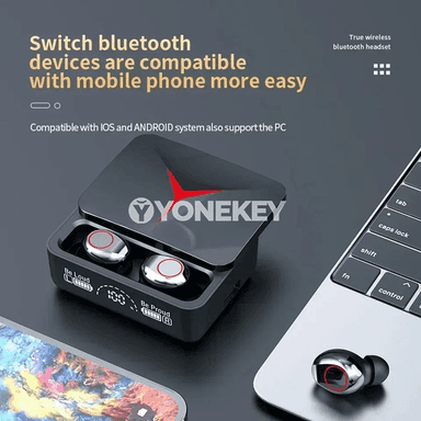 M90 simsiz TWS Bluetooth nauşnik, sport we oýun üçin
