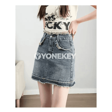 Zenanlar üçin ýokary bel denim ýubka, döwrebap we ýeňil