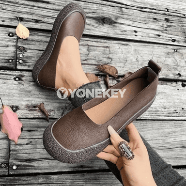 Zenanlar üçin retro deri slip-on köwüşler, rahat we ýeňil