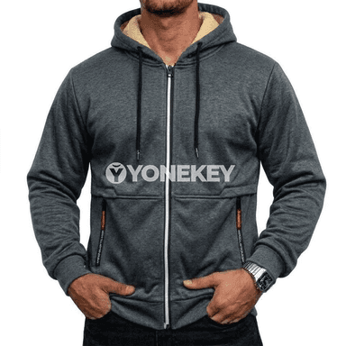 Erkekler üçin ýyly kapýuşonly fermuarly fleece kurtka