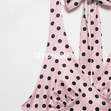 Zenanlar üçin polka nokatly ýeňsiz top, açyk eginli, tomusky