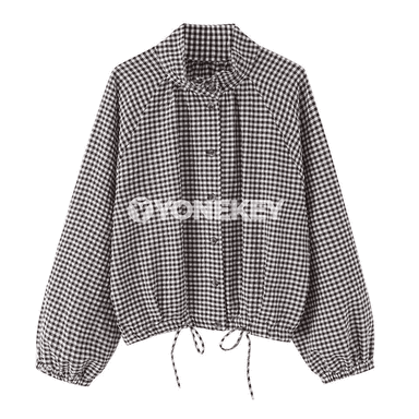 Aýal-gyzlar üçin öýjükli gysga jaket, boýunly, ýaz-tomus