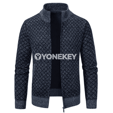 Erkekler üçin ýyly knitted kardigan, zipli, güýz-gyş modeli
