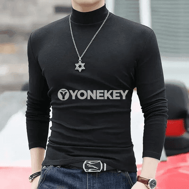 Erkekler üçin ýyly turtleneck futbolka, güýz-gyş, uzyn ýeňli