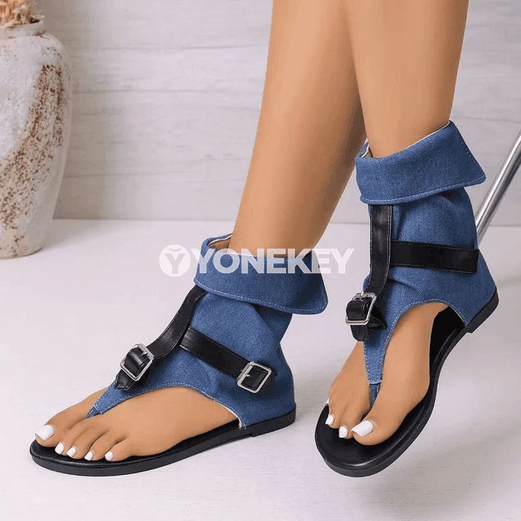 Aýallar üçin tomusky açyk barmakly denim sandal-boot