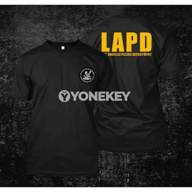 LAPD Los Angeles Police uniseks gündelik gysga ýeňli futbolka