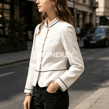 Zenanlar üçin inçe kesimli ak blazer, ofis we gündelik stil