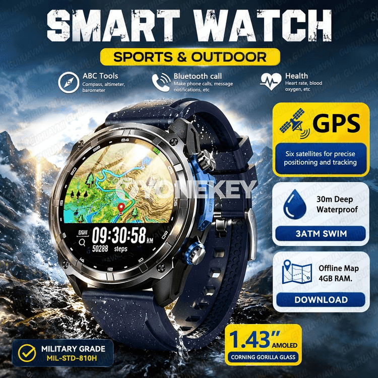 GUHUAVMI GPS akylly sagat, 1.43" AMOLED, 4GB ýat