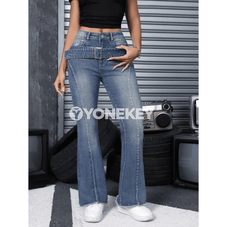 Zenanlar üçin retro giňýän denim jalbar, gündelik giň paça jeans