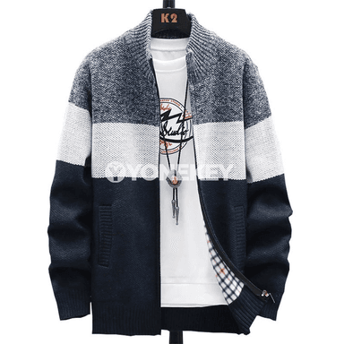 Erkekler üçin güýz-gyş ýyly trikotaž kardigan jaket, fermuarly