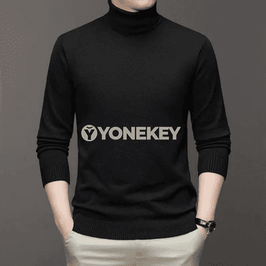 Erkekler üçin ýyly turtlenek trikotaž sviter, dar kesim