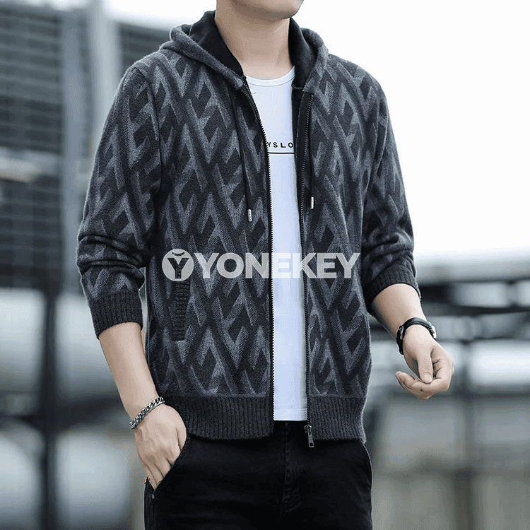 Erkekler üçin ýyly örülen kardigan jacket, täze model
