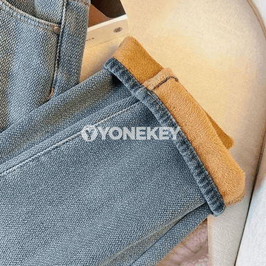 Zenanlar üçin ýyly iç ýüplü slim fit ýokary belli göni balakly jinsy
