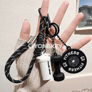 Fitnes üçin elde örülen açar halkasy, mini ganter görnüşli