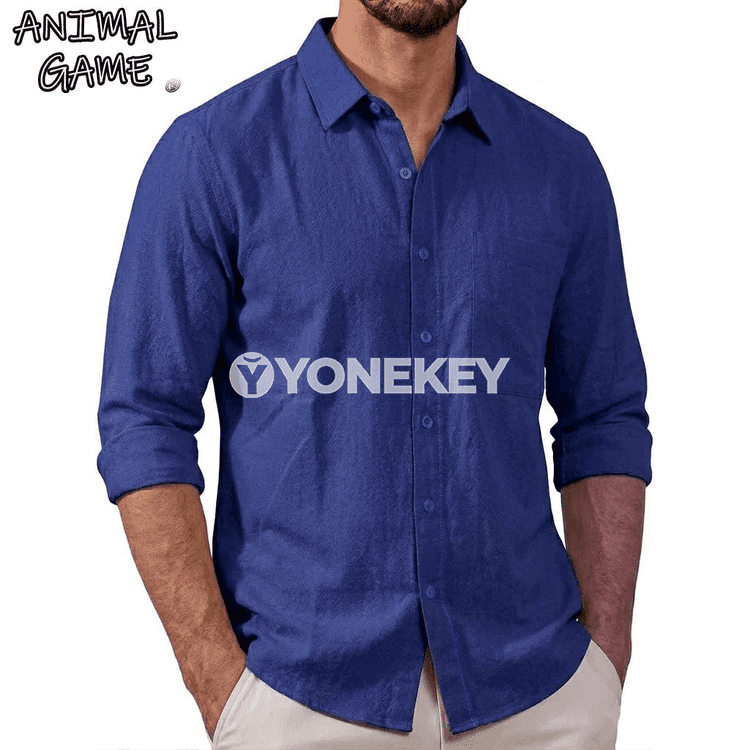 Erkekler üçin ýeňil pagta köýnegi, uzyn ýeňli casual model