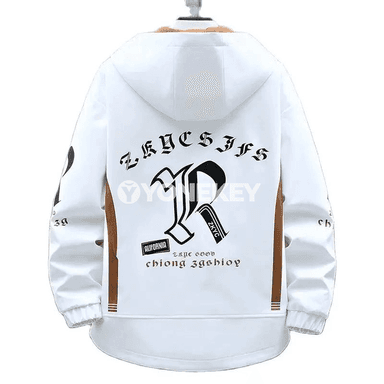 Erkekler üçin kapýuşonly ýeňil jacket — güýz ýaz, nagyşly, ululykly