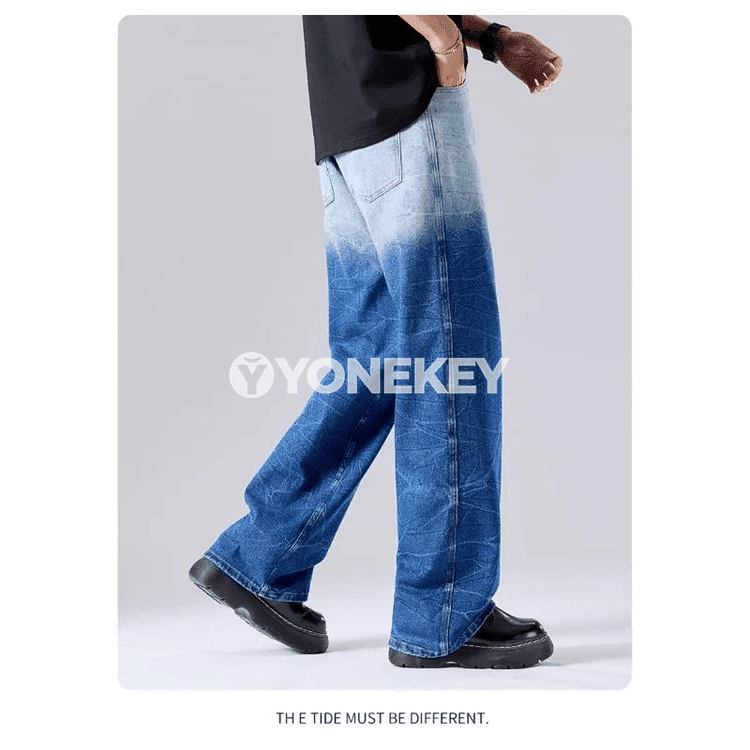 Erkekleriň giň kesimli retro denim jalbary, gündelik rahat stil