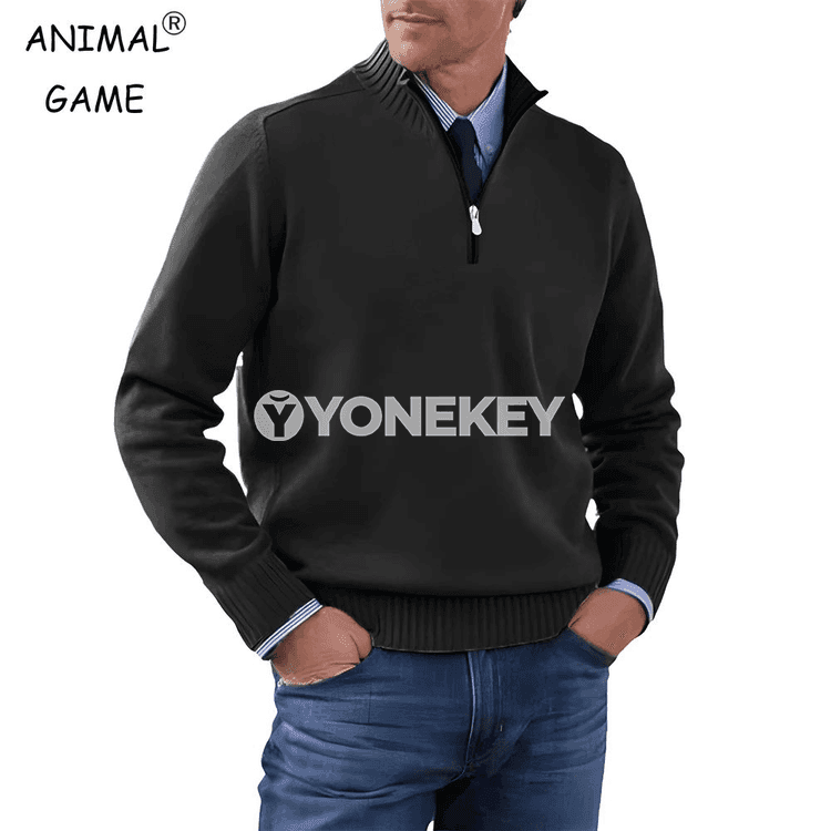 Erkekler üçin turtleneck zipli switer, güýz-gyş üçin ýyly pulower