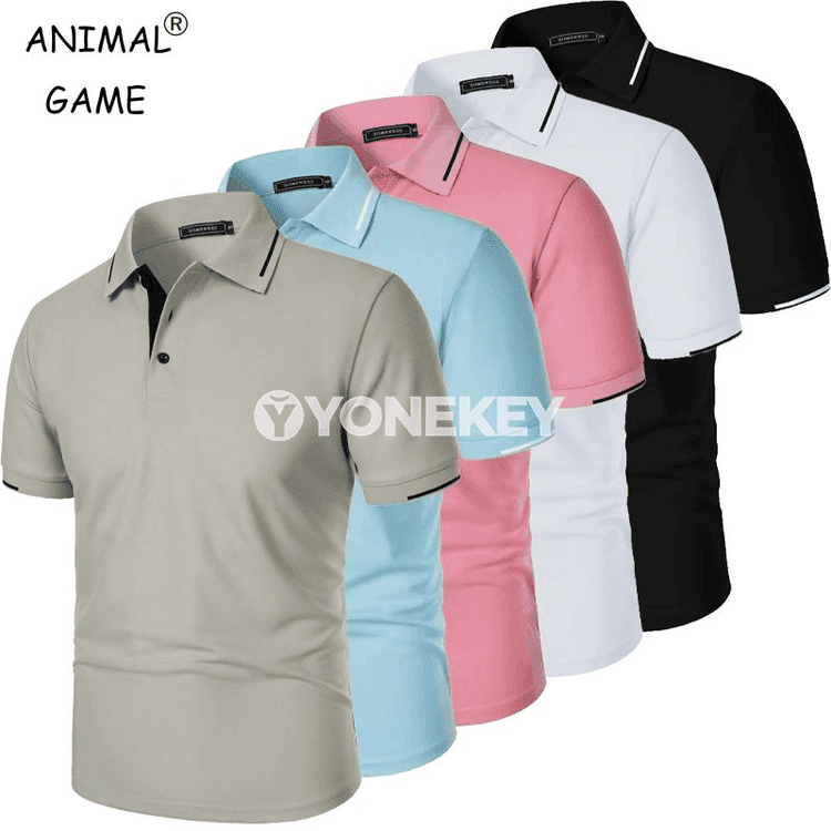 Erkekler üçin ýazlyk ýeňil polo futbolka, gysga ýeňli, gündelik stil
