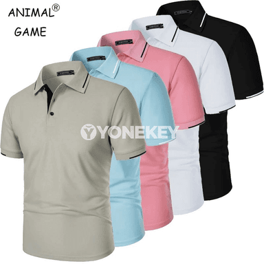 Erkekler üçin ýazlyk ýeňil polo futbolka, gysga ýeňli, gündelik stil
