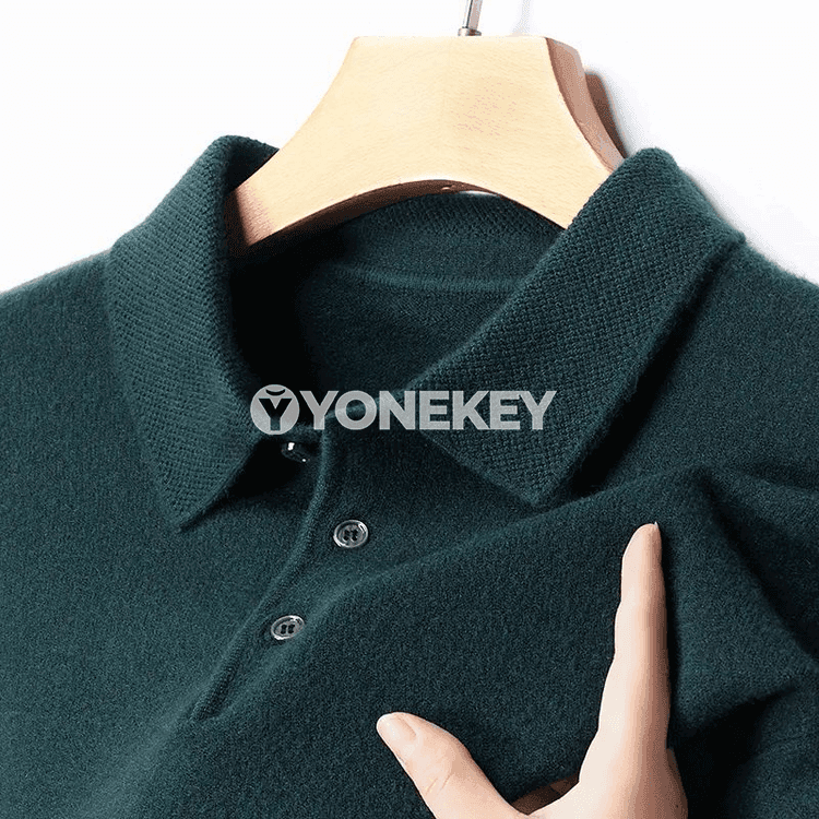 Erkekler üçin trikotaž polo sviter, boýunly, güýz-gyş üçin