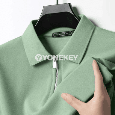 Erkekler üçin ýeňil ýazky zip polo futbolka, dar kesim, dürli reňkler