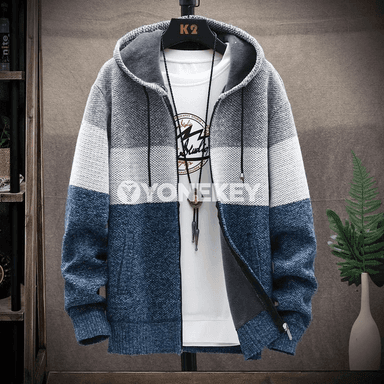 Erkekler üçin güýz-gyş ýyly trikotaž kardigan jaket, fermuarly