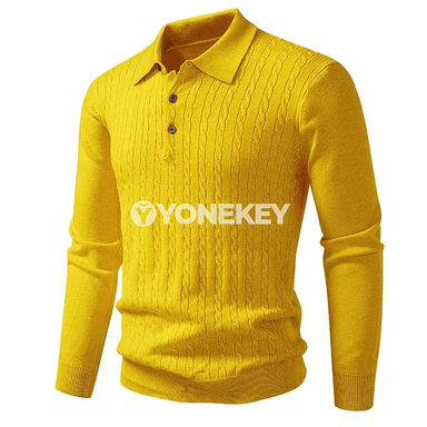 Erkekler üçin polo switer — V boýun, uzyn ýeň, sypaýy gündelik stil