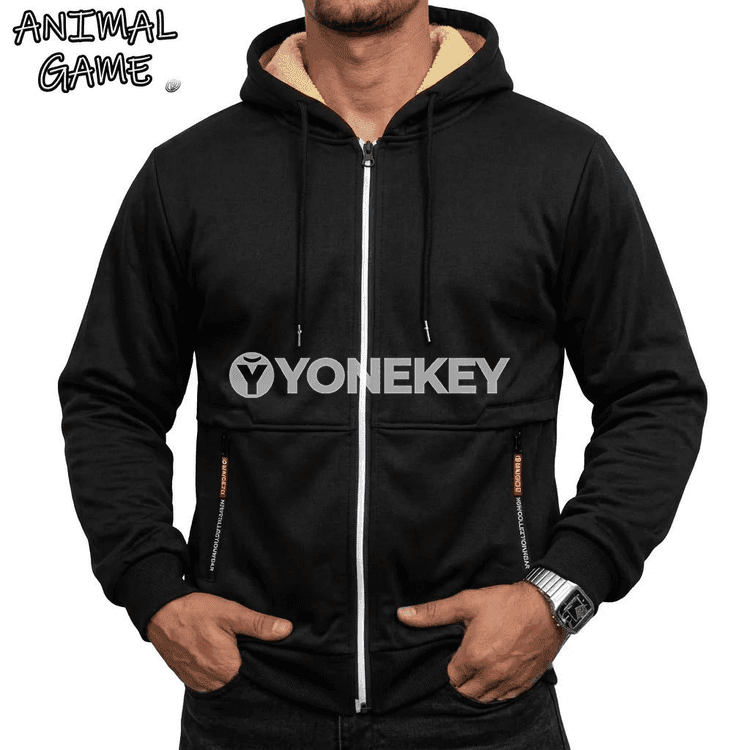 Erkekler üçin ýyly kapýuşonly fermuarly fleece kurtka