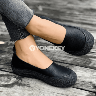 Zenanlar üçin retro deri slip-on köwüşler, rahat we ýeňil