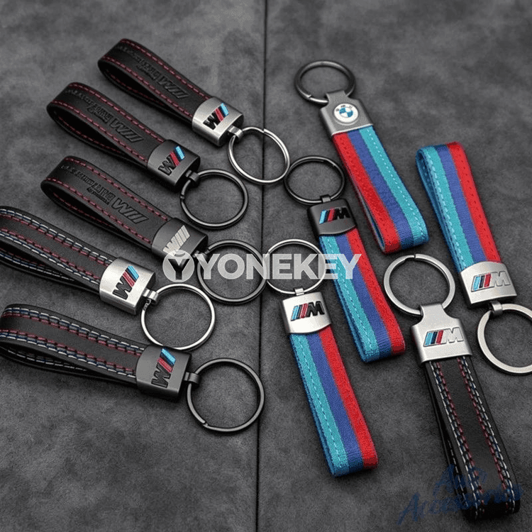 BMW M stilindäki deri açar halka, sowgatlyk emblema brelok