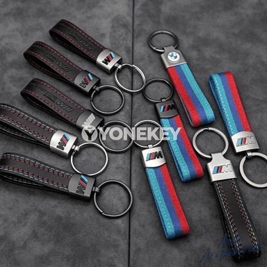 BMW M stilindäki deri açar halka, sowgatlyk emblema brelok