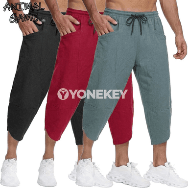 Erkekler üçin ýeňil keten şortik balaklar, köp jübili ýaz-tomus modeli