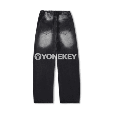Erkekler üçin giň kesimli dark denim jins balak, retro plaid stil