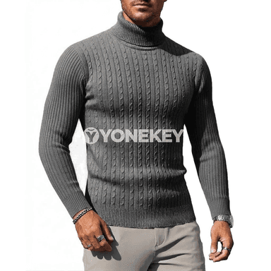 Erkekler üçin ýyly boýunly switer, gündelik uzyn ýeňli giň model