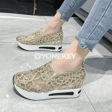 Zenanlar üçin dem alýan mesh platforma köwşi, ýeňil casual stil