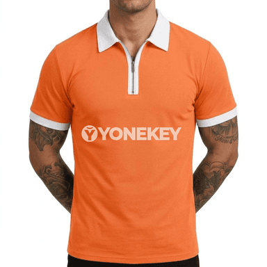 Erkekler üçin ýeňil fermuarly polo futbolka, ýaz-tomus üçin