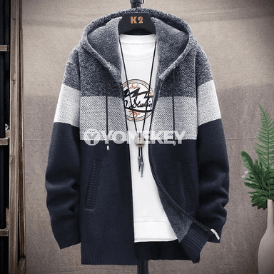 Erkekler üçin güýz-gyş ýyly trikotaž kardigan jaket, fermuarly