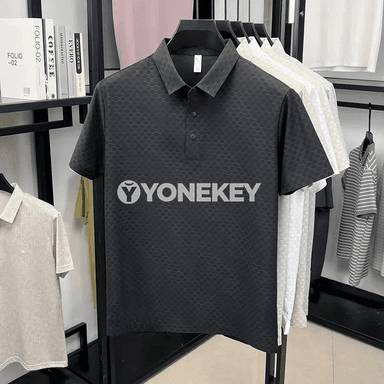 Erkekler üçin ýazky inçe pololu futbolka, gysga ýeňli