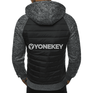 Erkekler üçin güýz-gyş fermuarly kapüşonly patchwork hudisi