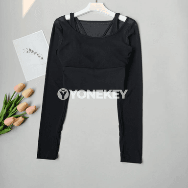 Aýalalar üçin mesh uzyn ýeňli ýoga futbolkasy, sport top